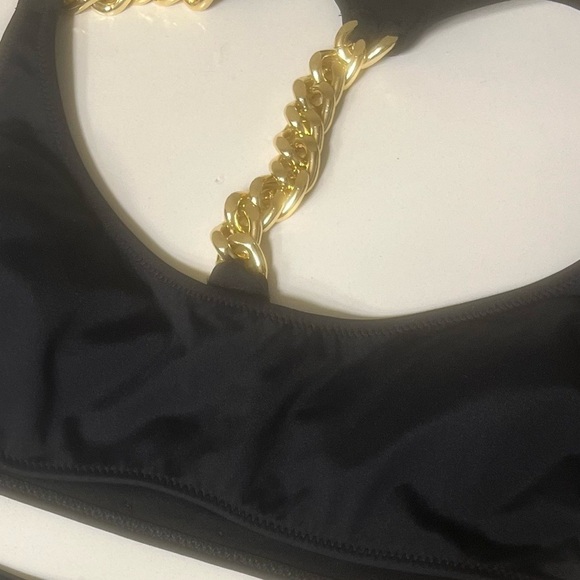 Stella McCartney Swimwear Falabella Chain Detail T-back Bikini Top Black NWOT - Picture 7 of 8